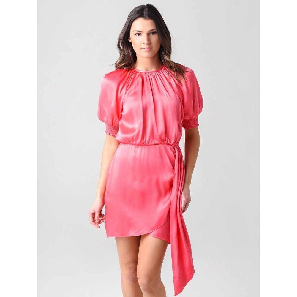 Saylor Zulu Satin Mini dress in Melon Pink Large New Womens Cocktail